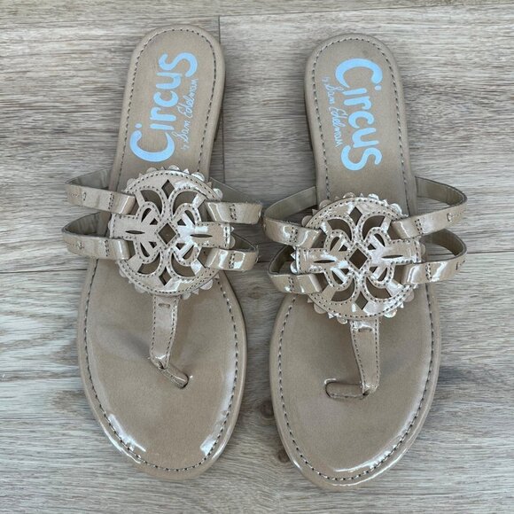Circus Sam Edelman Womens Canyon Thong Sandal Size 9.5 Almond Patent Neutral - Picture 3 of 8